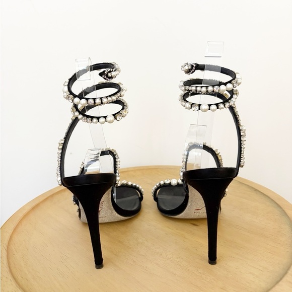 Rene Caovilla Aika Crystal Strass Pearl Ankle Wrap Heels - Picture 4 of 6